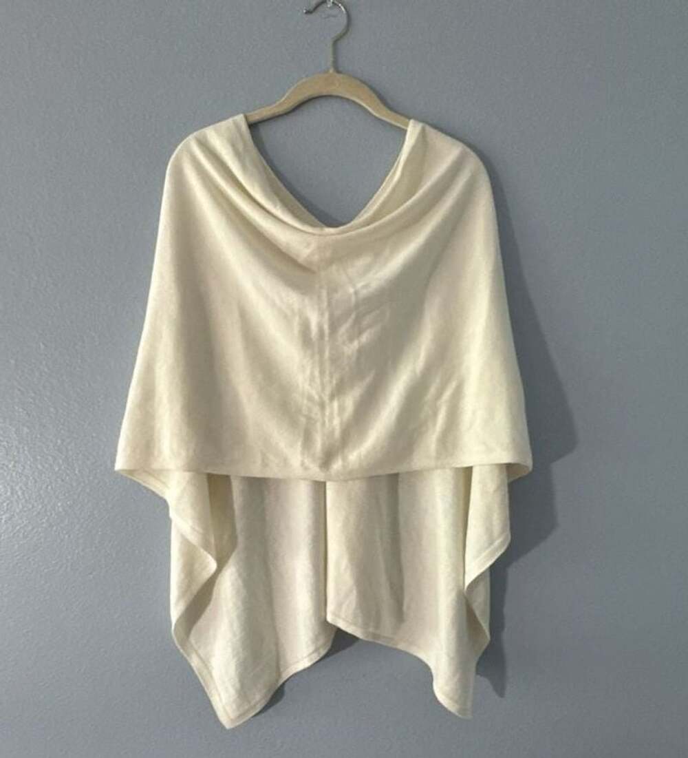 Caroline Grace Cashmere Blend Cowl Neck Poncho Topper One size Ivory